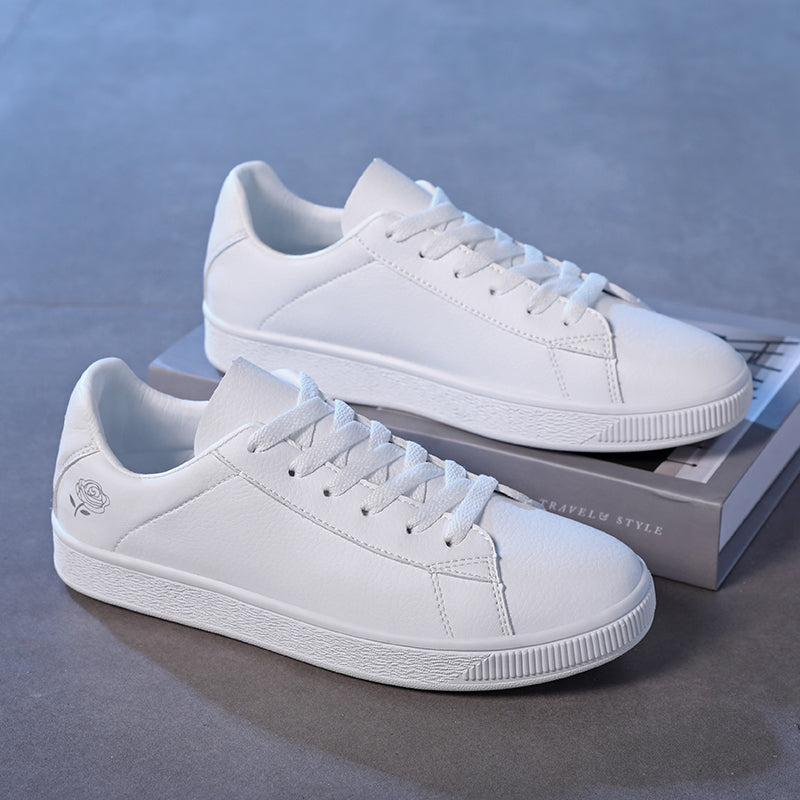 Women's white tennis shoes, PU leather sports shoes and casual walking shoes