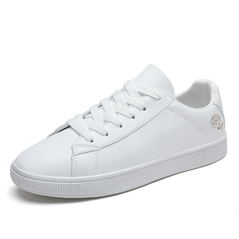 Women's white tennis shoes, PU leather sports shoes and casual walking shoes