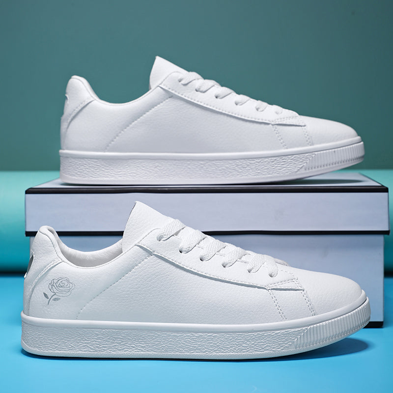 Women's white tennis shoes, PU leather sports shoes and casual walking shoes